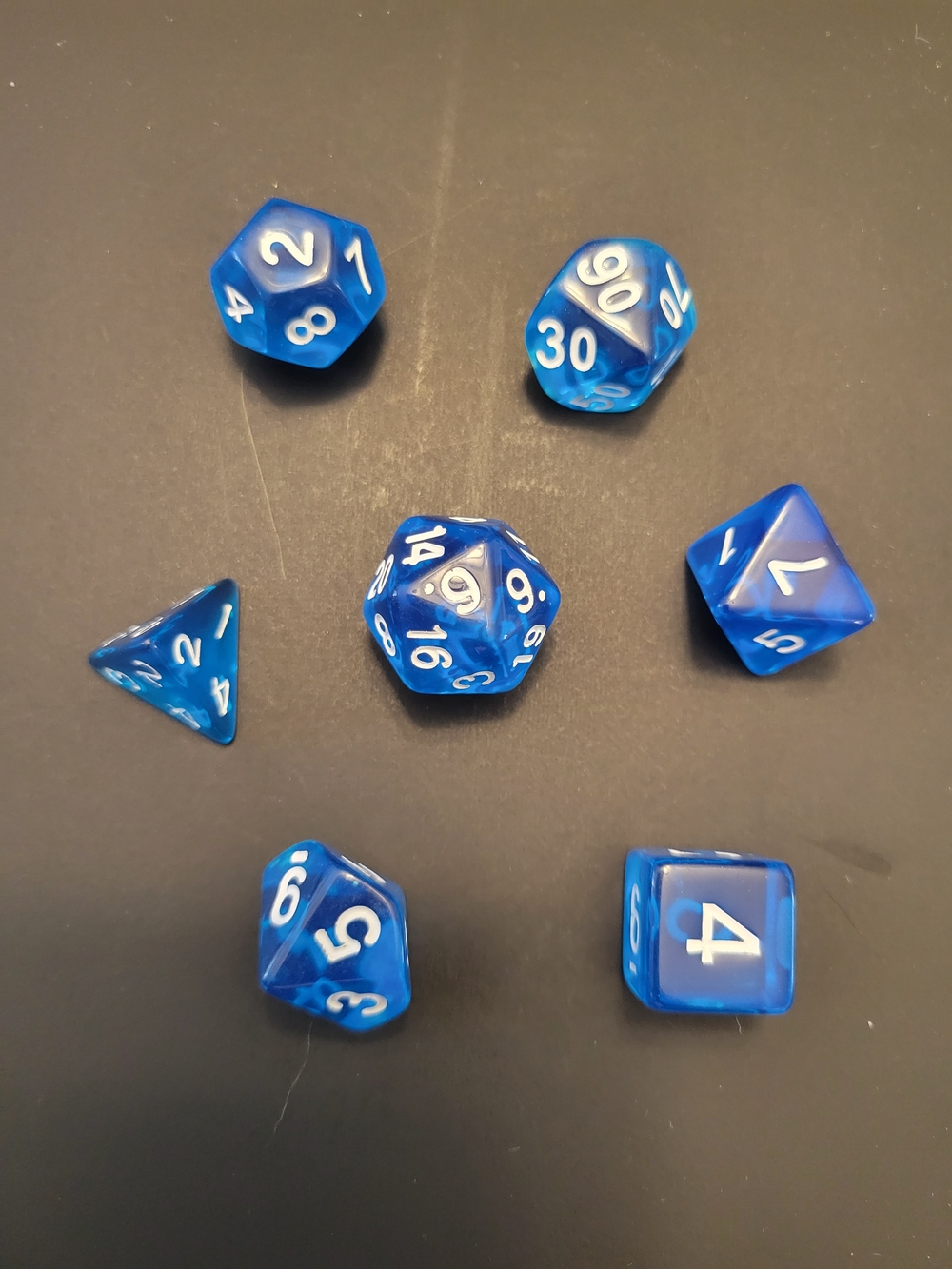 Blue Clear Polyhedral RPG Dice Set - 7 Piece
